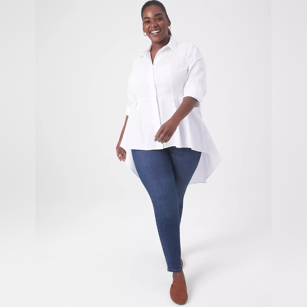Extreme Peplum Lane Bryant Long Sleeve Top Size 20 White Poplin